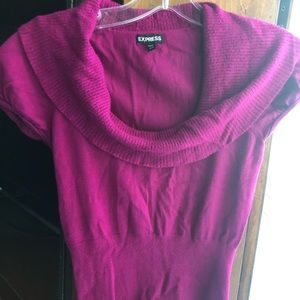 Express Magenta Cowl Neck Puff Sleeve Sweater